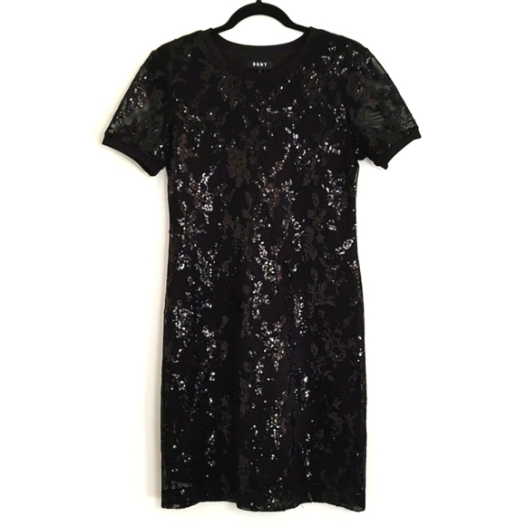 DKNY Womens Black Sequins Mesh Rib Collar & Sleeve Party Cocktail Dress/Size 2 - Picture 10 of 10